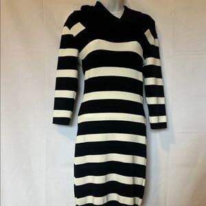 Hera Collection Black and Cream Striped Long Sleeve Dress